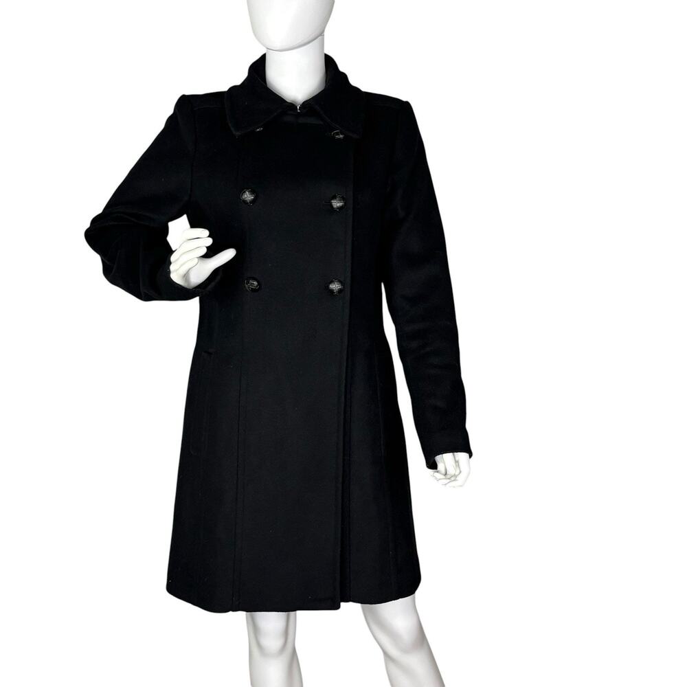 Express Womens Double Breasted Peacoat Wool Knee Length Clean Goth Black Sz M